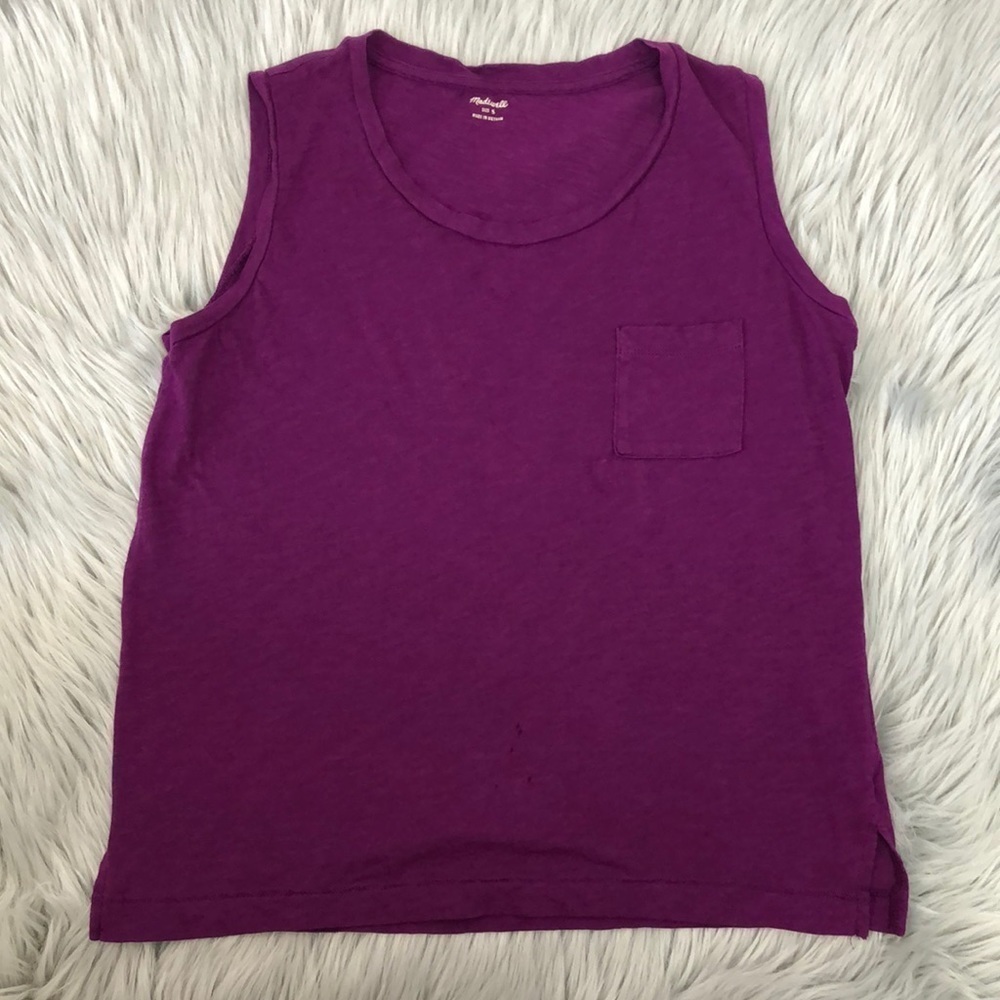 Madewell Burgundy Maroon Pocket Tank Top Small Distressed Slub Cotton Tee